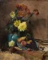 Fritz Westendorp, Stillleben mit Dahlien und Früchten. Wohl Frühes 20. Jh, Öl auf Leinwand