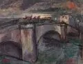 Klaus Rößler, Augustus-Brücke 1945 Dresden, 1968, Öl auf Malpappe, von Künstlerhand vollflächig auf weiß gestrichener Hartfaserplatte montiert