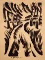 Erich Waske, Weg mit Birken, 1921, Pinselzeichnung in Tusche auf bräunlichem Velin