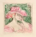 Hertha Günther, Bildnis mit Hut, 1966, Farbradierung von vier Platten auf chamoisfarbenem Papier