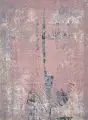 Timm Kregel, Grauer Pfeil auf Rosa, 1994, Farbmonotypie auf handgeschöpftem, fasrigen Papier
