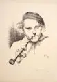 Rosso Hugo Majores, Selbstbildnis mit Pfeife / Junge Frau nach links, 1931/1937, Lithografie / Kohlestiftzeichnung auf feinem Papier bzw