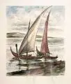 Rosso Hugo Majores, Zwei Segelboote, 1947, Aquarell und Federzeichnung in Tusche auf festem Papier