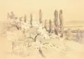 Georg Nerlich, Blick von Loschwitz auf Dresden, 1947, Aquarell über Grafit auf festem Papier