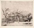 Theodor Rosenhauer, Altes Raubtiergehege in Dresden, 1930, Kaltnadelradierung mit Plattenton auf gelblichen Büttenkarton