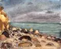 Theodor Rosenhauer, Steinstrand am Kap Arkona. Wohl um 1955, Aquarell auf Bütten