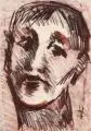Susanne Voigt, Kopf in Rot und Braun. Frühe 1960er Jahre, Farbige Pastellkreidezeichnung auf feinem Papier