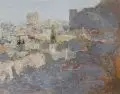 Gerald Müller-Simon, Bulgarische Stadt, 1988, Öl auf Hartfaser
