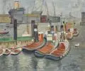 Alfred Teichmann, Hamburger Hafen mit der Blohm+Voss-Werft, 1968, Öl auf Leinwand