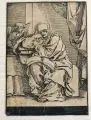 Bartolomeo Coriolano, (nach Guido Reni), Eine Sibylle, Um 1640, Clair-obscur-Holzschnitt von zwei Stöcken in Schwarz und Ocker auf Bütten, vollflächig auf Untersatzpapier montiert