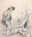 Carl Gustav Adolf Thomas, Adolph Thomas (zugeschr.), Auf dem Kirchhof. 3. Viertel 19. Jh, Bleistiftzeichnung auf einem Skizzenbuchblatt mit rotem Schnitt