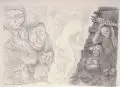 Curt Großpietsch, Menschen und Fabelwesen, 1976, Bleistiftzeichnung