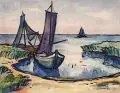 Ostseeküste mit Fischerbooten by Rosso Hugo Majores, 1959, Aquarell und Pinselzeichnung in Tusche über Bleistift auf festem Papier, offered Mar 2022