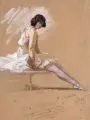 Georg Richter-Lößnitz, Ballerina, 1913, Farbige Kreidezeichnung auf braunem Papier