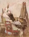 Georg Richter-Lößnitz, Gauklerfest – Pierrot und Columbine, 1927, Gouache, Tempera und farbige Kreiden
