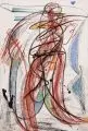 Veit Hofmann, Rote Figur mit Hut, 1995, Farbige Kreidezeichnung