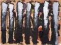 Andreas Küchler, Urwald. Wohl frühe 1990er Jahre, Pinselzeichnung in Tusche, Wasserfarben und Fettkreide auf braunem Bütten