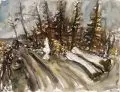 Horst Leifer, Stehender weiblicher Akt in der Landschaft, 1983, Aquarell