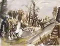Horst Leifer, Sitzender weiblicher Akt in der Landschaft. Wohl 1980er Jahre, Aquarell