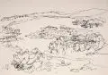 Charlotte Elfriede Pauly, Zwei Landschaftsdarstellungen. Wohl 3. Viertel 20. Jh, Federzeichnungen in Tusche auf chamoisfarbenem Papier