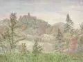 Fritz Tröger, Blick auf die Wartburg, 1941, Aquarell über Blei auf Torchon