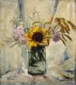 Karl Schröder-Tapiau, Stillleben mit Sonnenblume. Wohl 1920er Jahre, Öl auf Leinwand