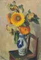Alfred Teichmann, Sonnenblumen in grauer Vase, Um 1935, Öl auf Leinwand