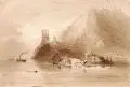 William Henry Bartlett, Castle of Wissegraad, 1842, Pinselzeichnung in Tusche