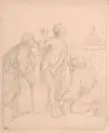 Carl Joseph Begas, (zugeschr.), Susanna und die beiden Alten. Anfang 19. Jh, Kohlestiftzeichnung. auf ockerfarbenem Papier
