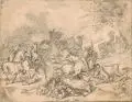 Johann Friedrich Hoff, Stierjagd. 2. H. 19. Jh, Bleistiftzeichnung, laviert, auf Papier, vollflächig auf Karton kaschiert