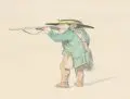 Gottlob Michael Wentzel, (zugeschr.), Drei humoreske Figurendarstellungen. Mitte 19. Jh, Bleistiftzeichnungen, aquarelliert, auf getönten Papieren bzw