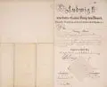 Ludwig II., König von Bayern, Hauptmanns-Patent für Lorenz Albert by Ludwig Ii. Otto Friedrich Wilhelm von Bayern, 1866, Doppelblatt, mehrfach gefaltet, offered Dec 2021