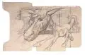 Hans Grundig, Schnaubendes Pferd, Um 1935, Bleistiftzeichnung auf der Innenseite einer "Orient"-Zigarettenschachtel