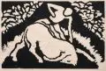 Wilhelm Morgner, Tierdresseur, 1912, Holzschnitt auf chamoisfarbenem Papier