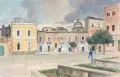 Brindisi – Blick von der Piazza Santa Teresa auf die Kuppel von San Michele Arcangelo by Karl Kröner, 1957, Aquarell über Bleistiftzeichnung auf Japan, offered Dec 2021