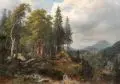 Carl Maria Nikolaus Hummel, Tannenwald mit Felsblöcken, Motiv aus dem Bayr[ischen]. Wald, 1869, Öl auf Leinwand
