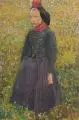 Wilhelm Ueberrueck, Mädchen in Schwälmer (?) Tracht, 1919, Öl auf Leinwand, ungespannt