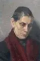 Wilhelm Ueberrueck, Frau mit rotem Schaltuch. Wohl um 1920, Öl auf Leinwand, ungespannt