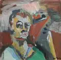 Selbst vor Brücke by Günter Horlbeck, 1983, Öl und Kohle auf Leinwand, offered Sep 2021