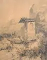 Italienische Gebirgslandschaft, im Hintergrund eine Stadt. 1830er Jahre by Friedrich Brauer, Bleistiftzeichnung auf festem, chamoisfarbenem Zeichenpapier, offered Sep 2021