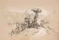 Gebirgslandschaft in Böhmen by Königin von Sachsen Carola, 1866, Kohlestiftzeichnung, weiß gehöht, auf festem Papier, offered Sep 2021