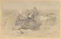 Richard Benno Adam, Kampierende ungarische Honvéd Husaren, 1915, Bleistiftzeichnung und farbige Kreide, sparsam weiß gehöht, auf hellbraunem Papier