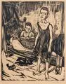 Christoph Voll, In der Baracke, Um 1924, Holzschnitt auf wolkigem Papier
