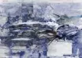 Hans Brosch, Komposition in Violett. Wohl um 1980, Mischtechniken (Gouache, schwarze Tusche) auf festem Papier