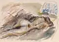 Horst Leifer, Liegender weiblicher Akt. Wohl 1970er/1980er Jahre, Aquarell über Bleistift auf Aquarellkarton