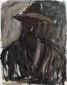 Horst Leifer, Selbstporträt mit Strohhut, 1996, Aquarell auf Aquarellkarton