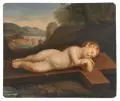 Cristofano Allori, Gesù bambino addormentato sulla croce, Öl auf dünner Zinktafel