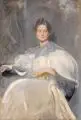 Reinhold Lepsius, Porträt einer Dame in weißem Kleid, Um 1900, Öl auf Leinwand, auf Hartfaserplatte kaschiert und auf einen Keilrahmen montiert