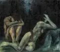 Wilhelm Alois Messer, Paar in Waldlandschaft (Adam und Eva nach dem Sündenfall?), 1921, Öl auf Leinwand