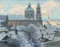 Václav Stein, Prag – Winterliche Ansicht von St. Nikolaus, Um 1940, Öl auf Leinwand